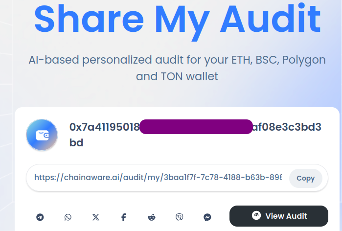 ChainAware Share My Audit - Web3 Wallet Trust Passport Interface
